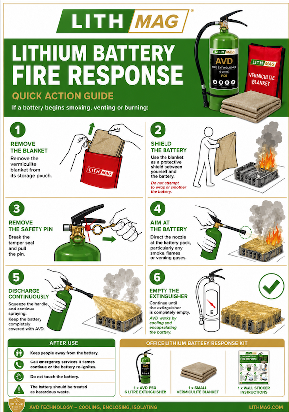 Lithmag Lithium Fire instruction sign